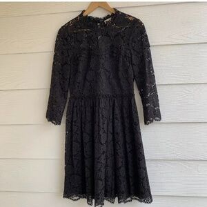 KATE SPADE Black  Lace Dress Women’s Size 10 3/4 Sleeve High Neck Lined